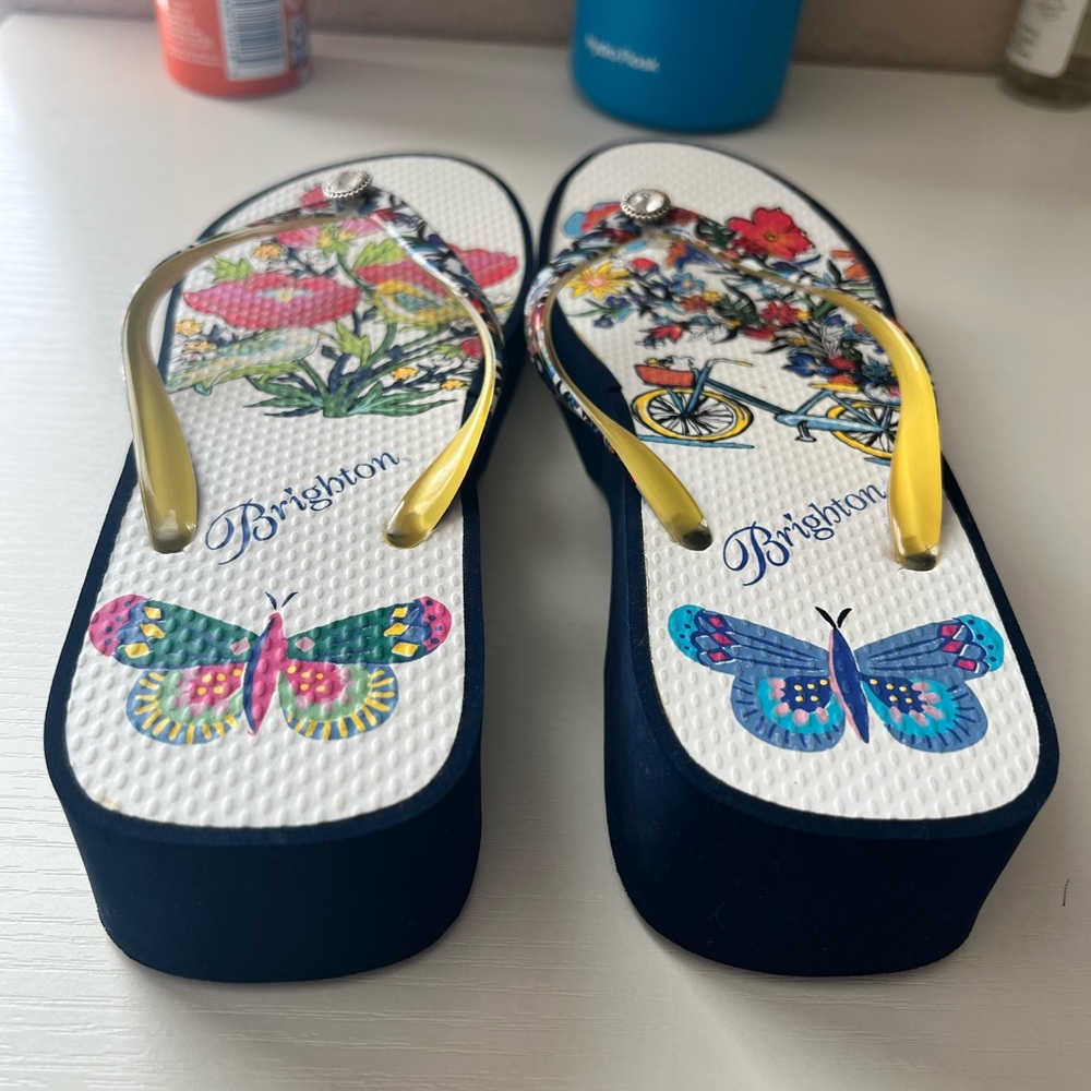 Brighton Sunny Floral Wedge Flip Flops - Picture 2 of 8